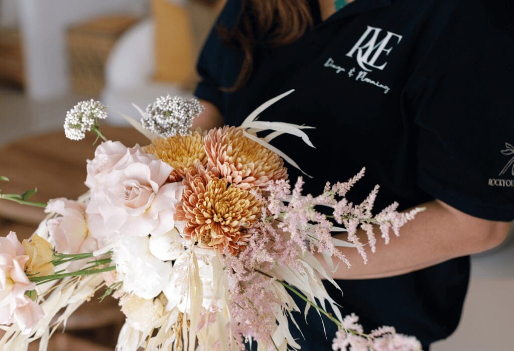 Team preparing a wedding bouquet